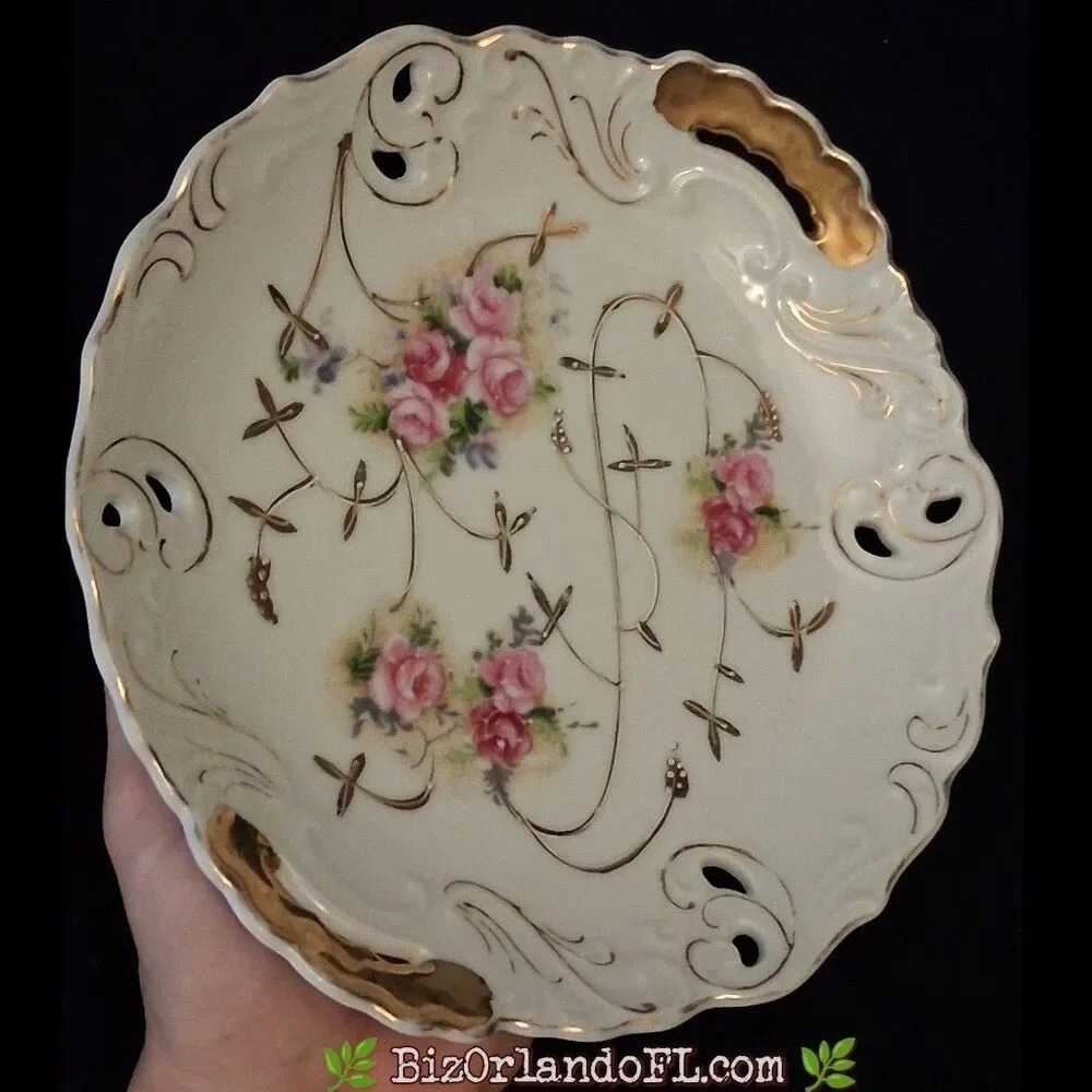 VINTAGE: Antique Kalk German Porcelain Shallow Bowl / Handled Serving Dish